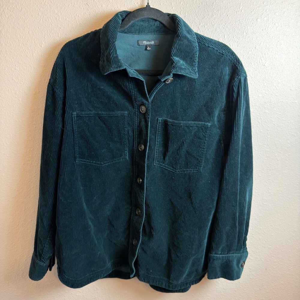 Madewell Kentwood Oversized Womens Corduroy Shirt Jacket Dark Teal/Green Size M